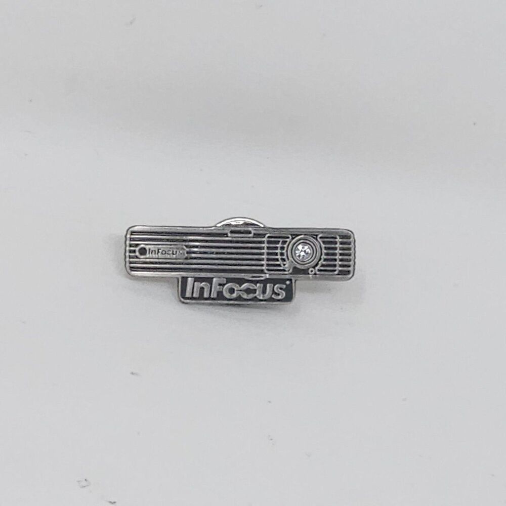 InFocus Projector Enamel Lapel Pin Silver Tone Black Small Advertising Badge